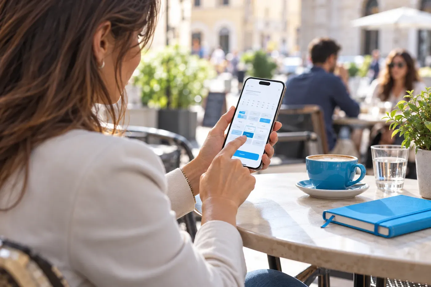 Una persona sceglie un orario libero dalla pagina di prenotazione sul telefono