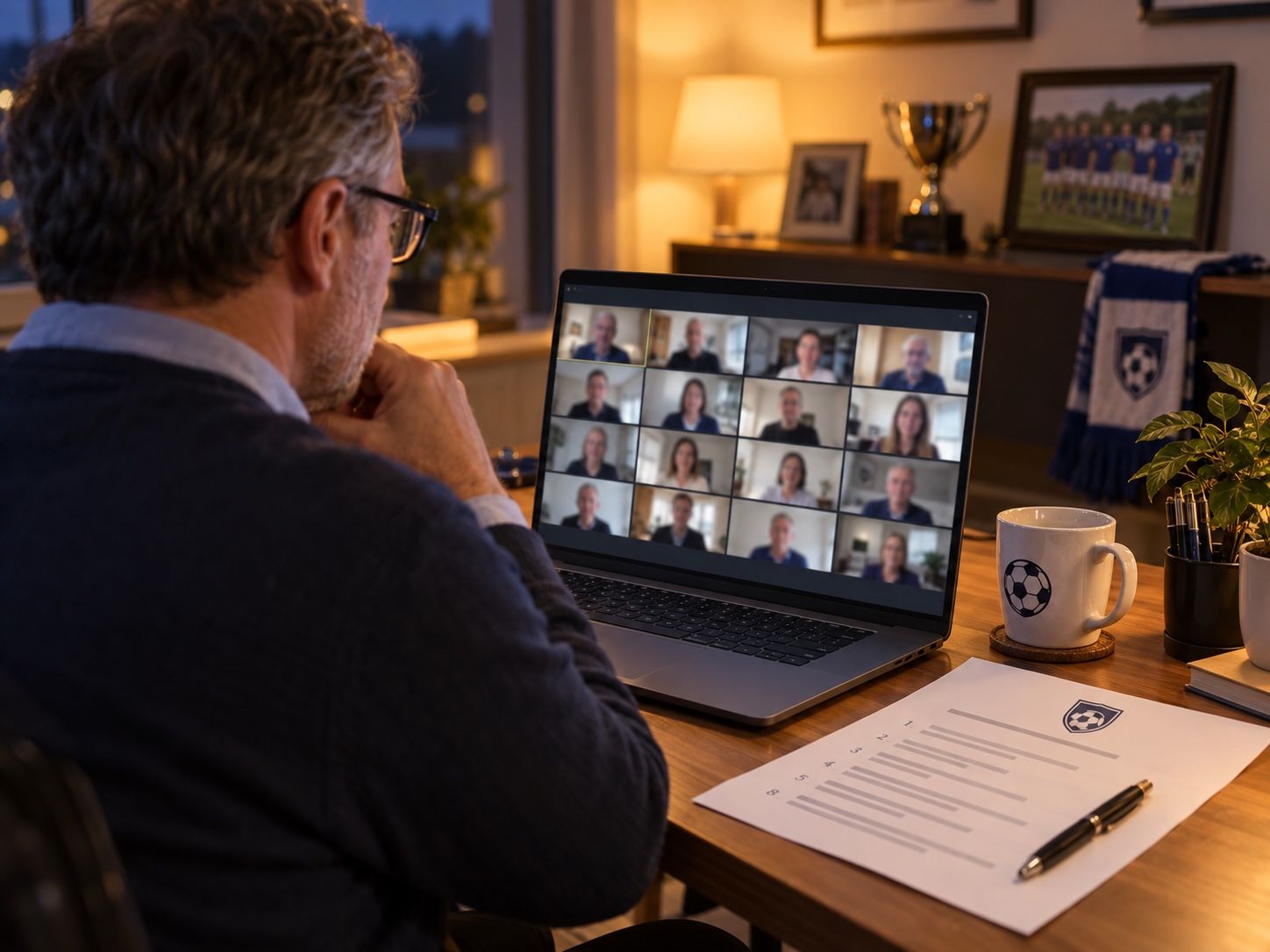 Club board member following the online members’ assembly on a laptop