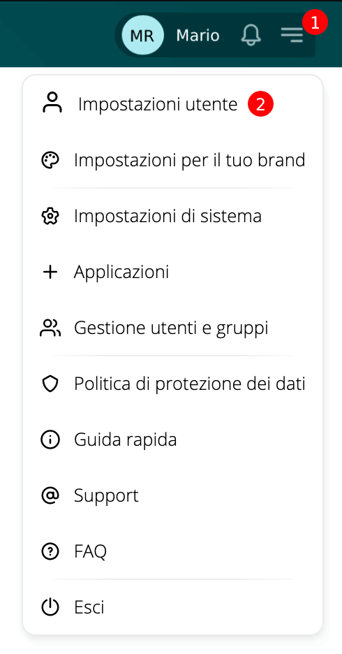 Impostazioni Utente da menu su Kamzan