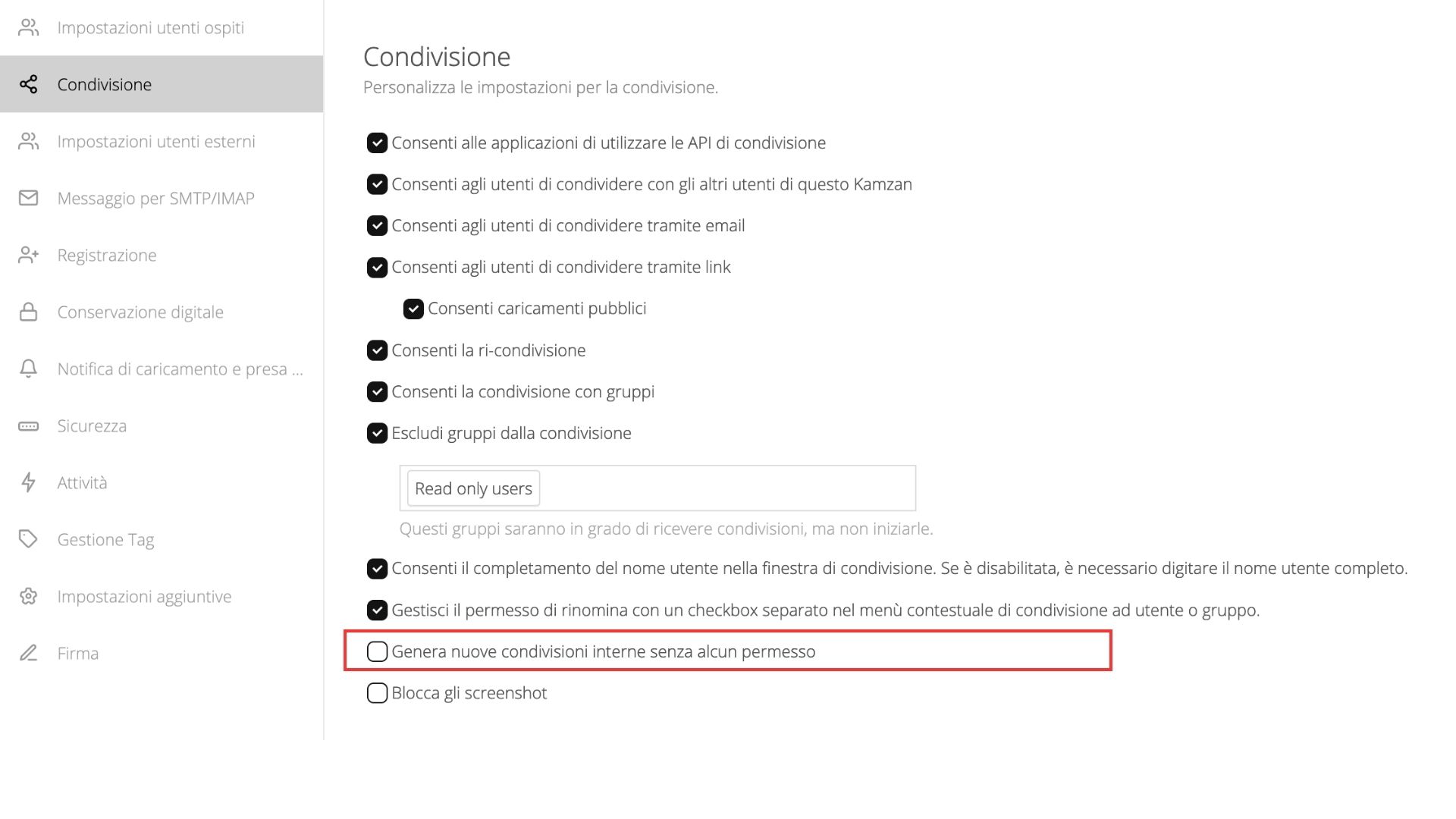 Condivisioni interne senza alcun permesso
