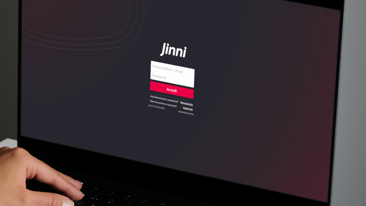 Schermata di login personalizzata kamzan, con interfaccia grafica coerente con l’identità visiva e la brand identity di Jinni